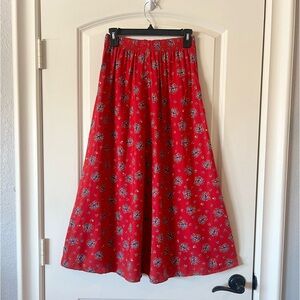 Vintage Hanna Anderson Red Floral print full maxi skirt small